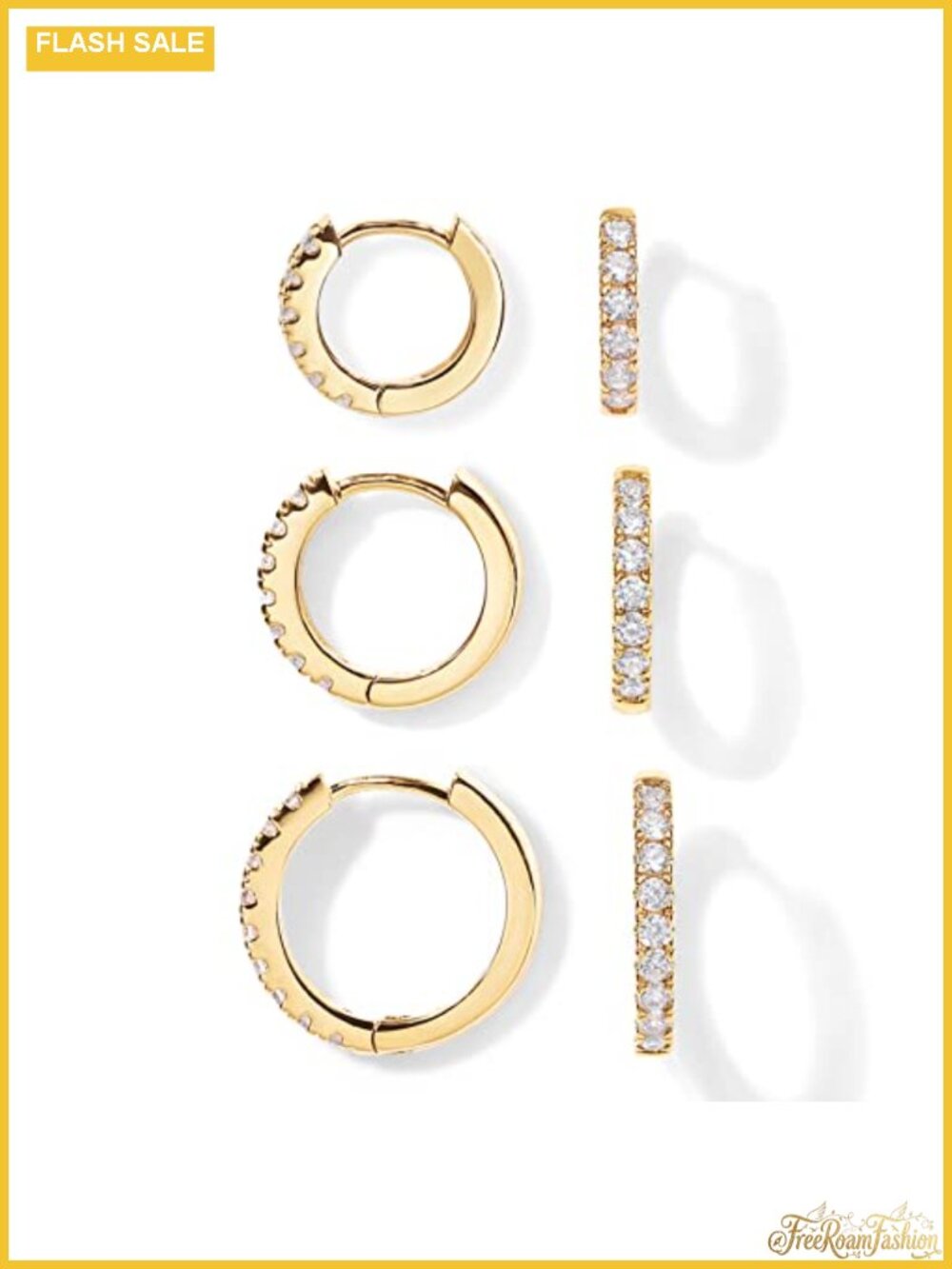 14K Gold Plated Huggie Hoop Earrings Set of 3 for Women CZ